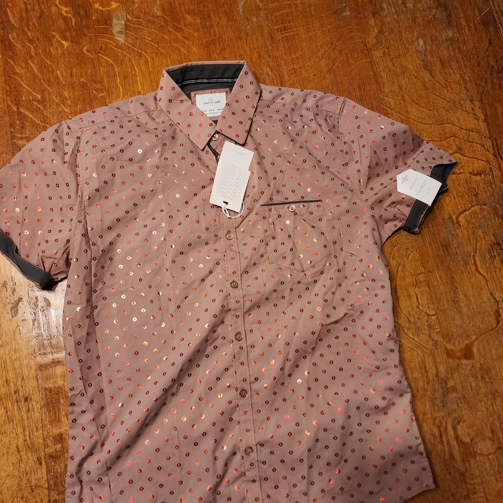 Craft Men's Tan and Black Patterned Shirt